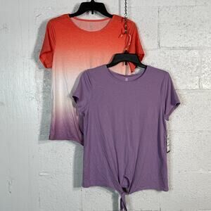Ideology Womens Tie-Front T-Shirt Set multi/ purple Small